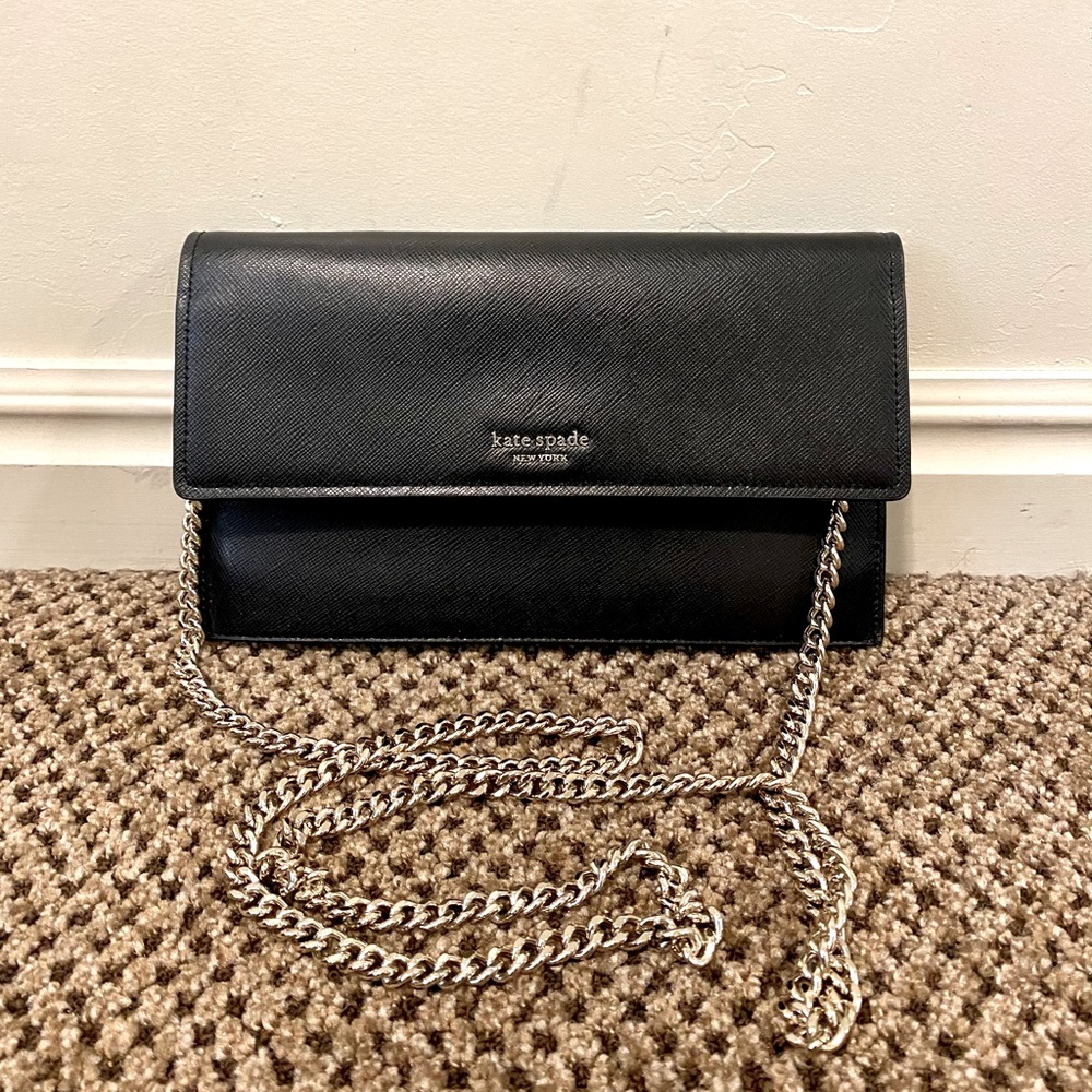 kate spade black leather crossbody wallet